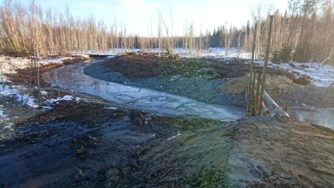 Uusi uoma johtaa lietteenkeruualtaaseen, jonka pato näkyy kuvan oikeassa reunassa